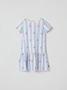 Gestreiftes Kurzarmkleid mit Kirschen-Print