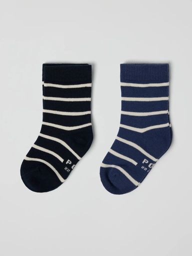 [01-38483.10] 2-Pack gestreifte Kindersocken Bio-Baumwolle (Blau, 34/36)