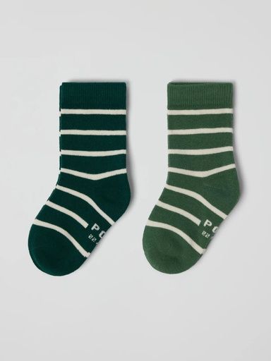 [01-38483.12] 2-Pack gestreifte Kindersocken Bio-Baumwolle (Grün, 22/24)