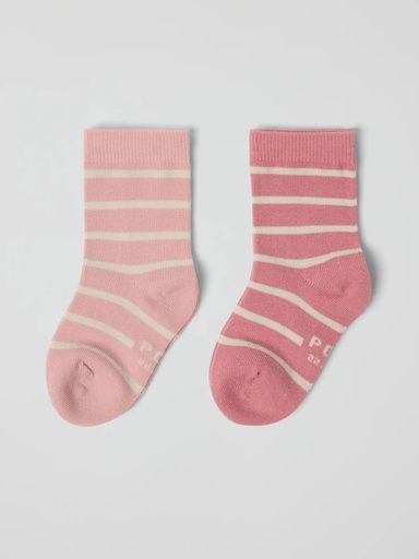 [01-38483.18] 2-Pack gestreifte Kindersocken Bio-Baumwolle (Rosa, 22/24)
