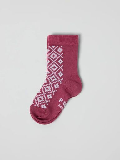 [01-38477.0] Gemusterte Kinder-Merinowoll-Socken (Himbeer, 22/24)