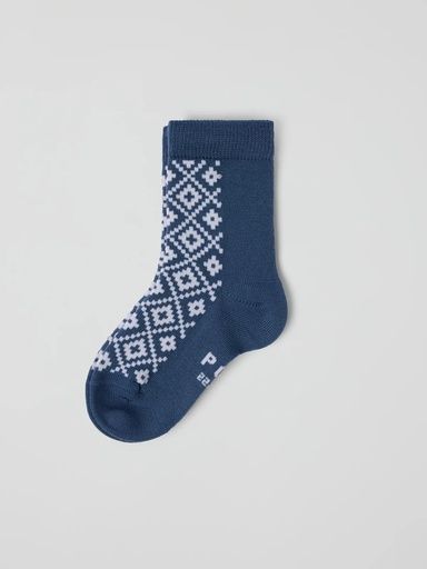 [01-38477.10] Gemusterte Kinder-Merinowoll-Socken (Blau, 34/36)