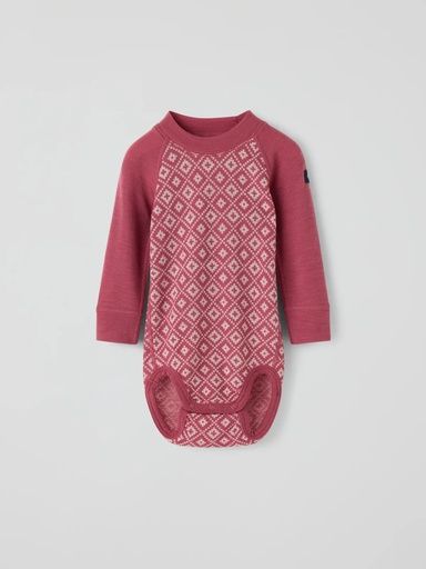 [01-38541.0] Merino-Langarm-Body mit Jacquardmuster (Himbeer, 50/56)