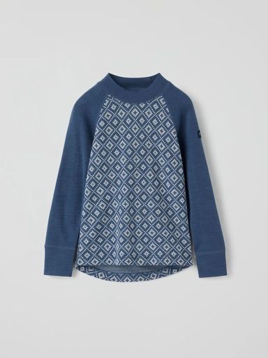 [01-38542.5] Merino Kinder-Langarmshirt mit Jacquardmuster (Blau, 134/140)
